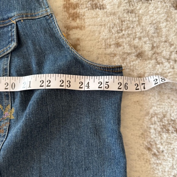 Y2K Vintage denim vest Rare Hand-look floral cross-stitch embroidery Boho Westrn - Picture 8 of 9